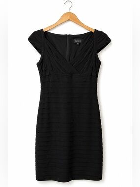 Adrianna Papell Black Cocktail Dress Draped Sheath Elegant Evening Chic Size 6